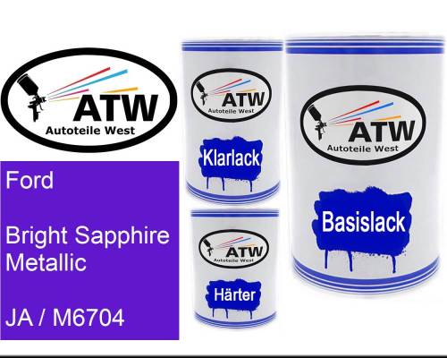 Ford, Bright Sapphire Metallic, JA / M6704: 500ml Lackdose + 500ml Klarlack + 250ml Härter - Set, von ATW Autoteile West.